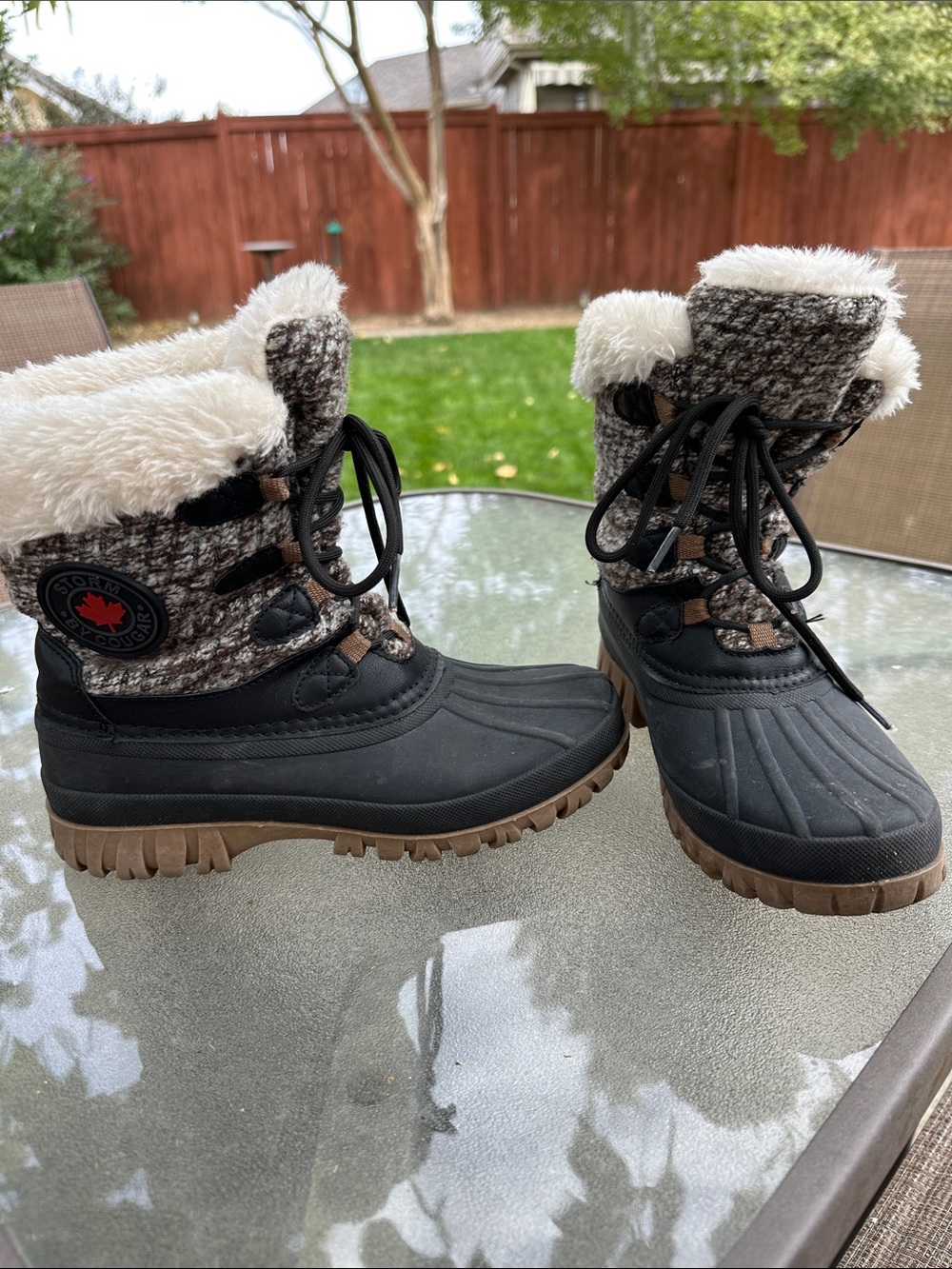 Storm Black and Brown Faux-Fur Winter Rain Boots